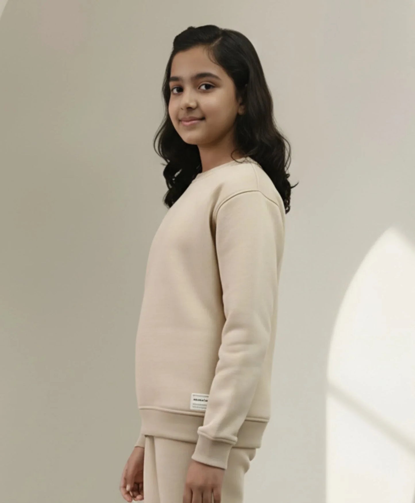 NEW ESSENTIALS GIRLS FLEECE SWEATSHIRT - BEIGE
