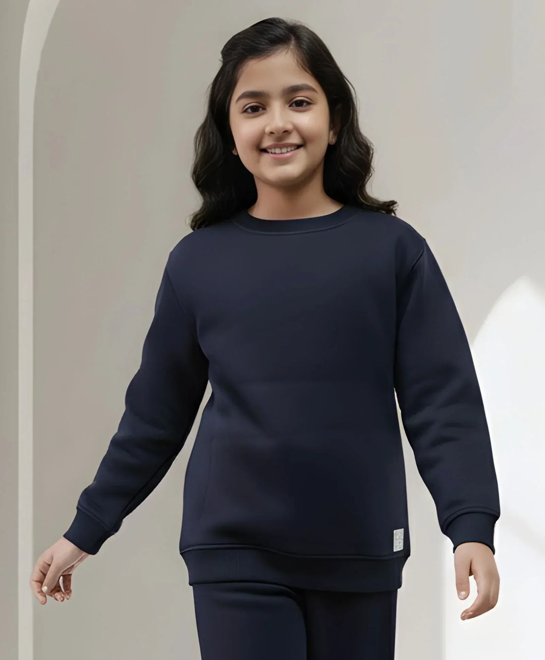 UNBOUND ESSENTIALS GIRLS FLEECE SWEATSHIRT - NAVY - Anthrilo 