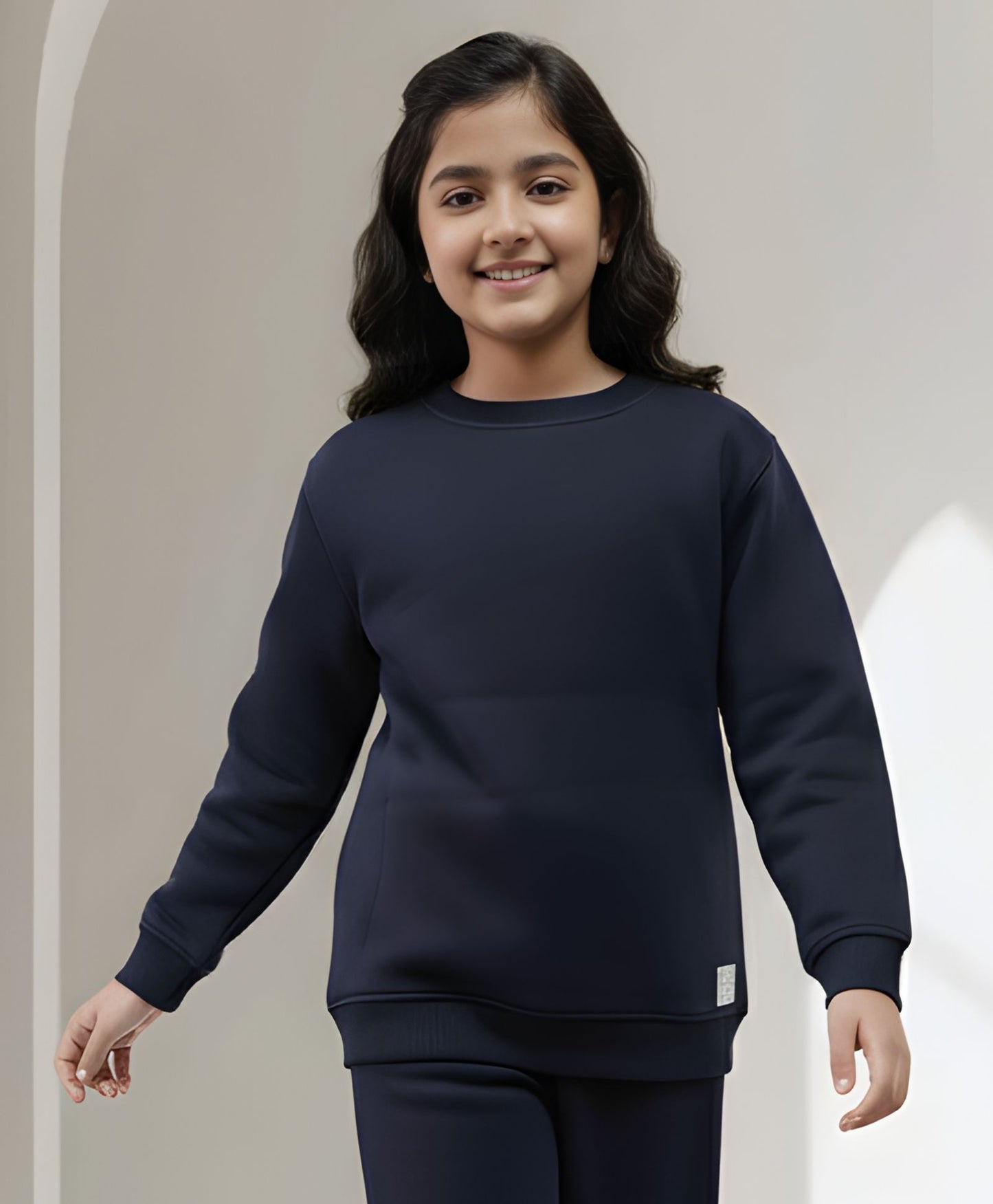 UNBOUND ESSENTIALS GIRLS FLEECE SWEATSHIRT - NAVY