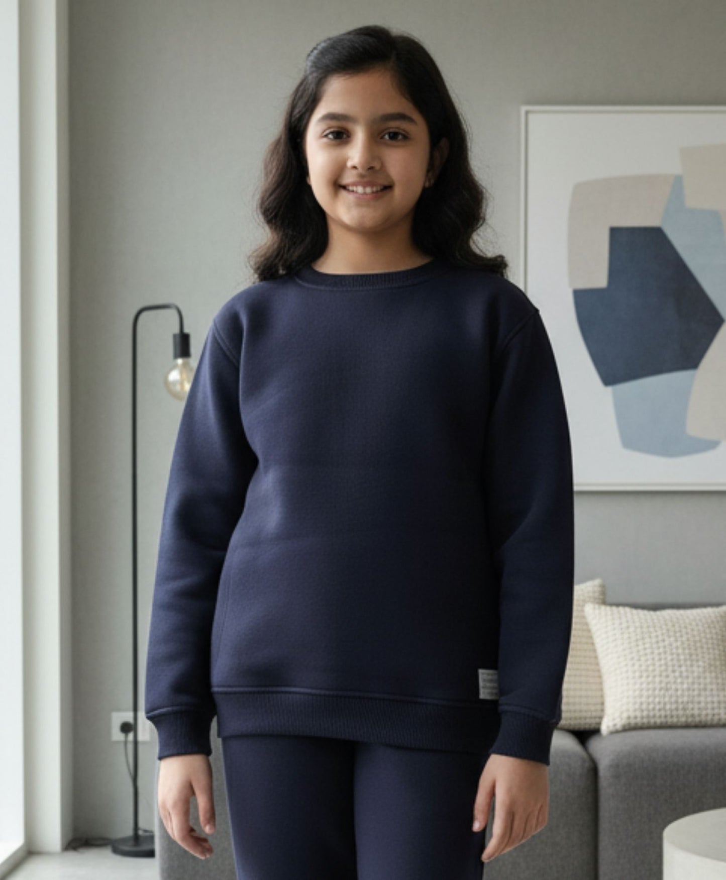 UNBOUND ESSENTIALS GIRLS FLEECE SWEATSHIRT - NAVY