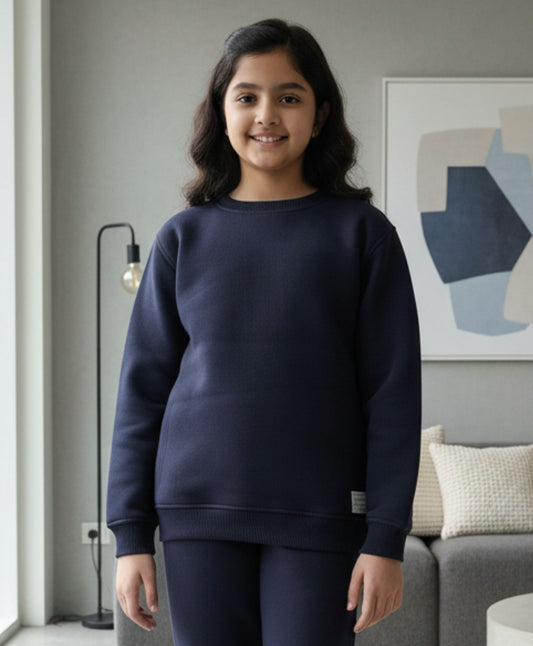 UNBOUND ESSENTIALS GIRLS FLEECE SWEATSHIRT - NAVY