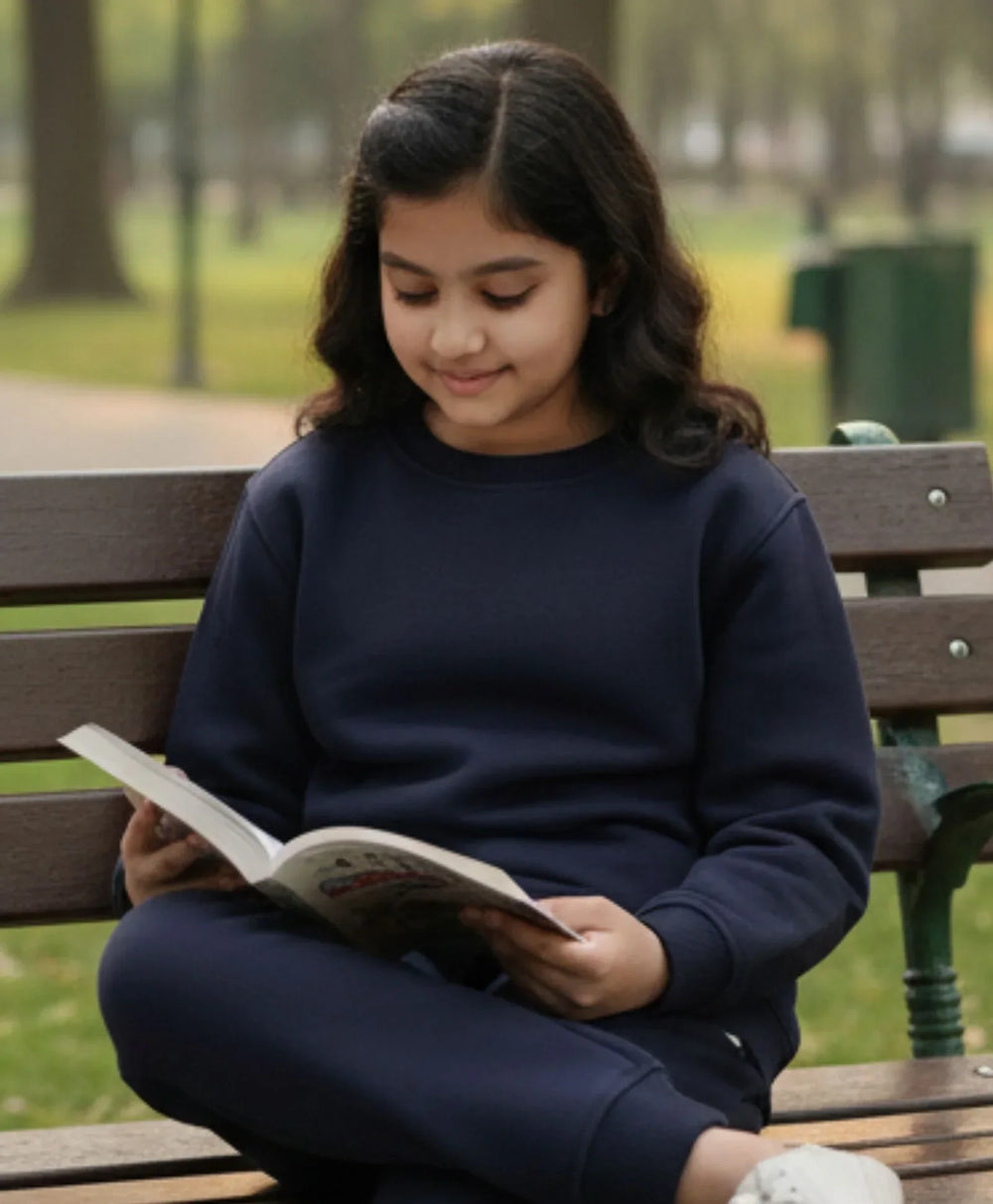 UNBOUND ESSENTIALS GIRLS FLEECE SWEATSHIRT - NAVY - Anthrilo 