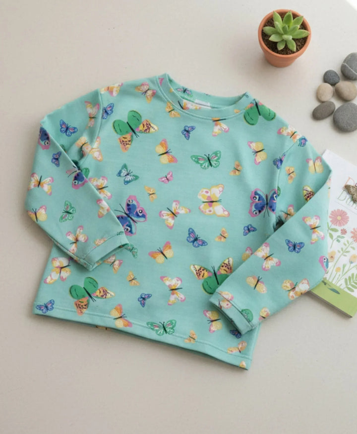 Butterfly Green Long Sleeves T-Shirt - Green