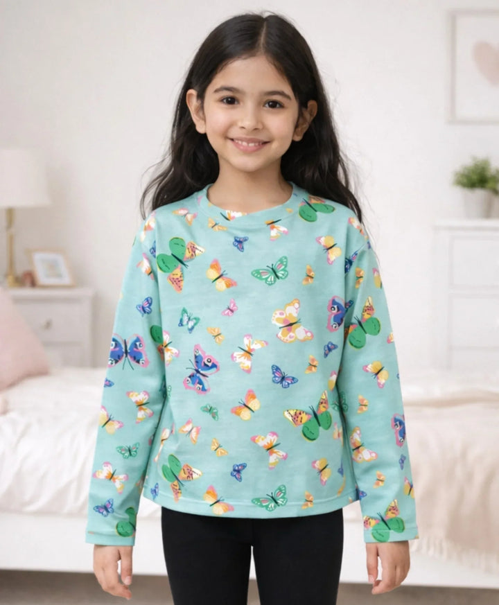 Butterfly Green Long Sleeves T-Shirt - Green