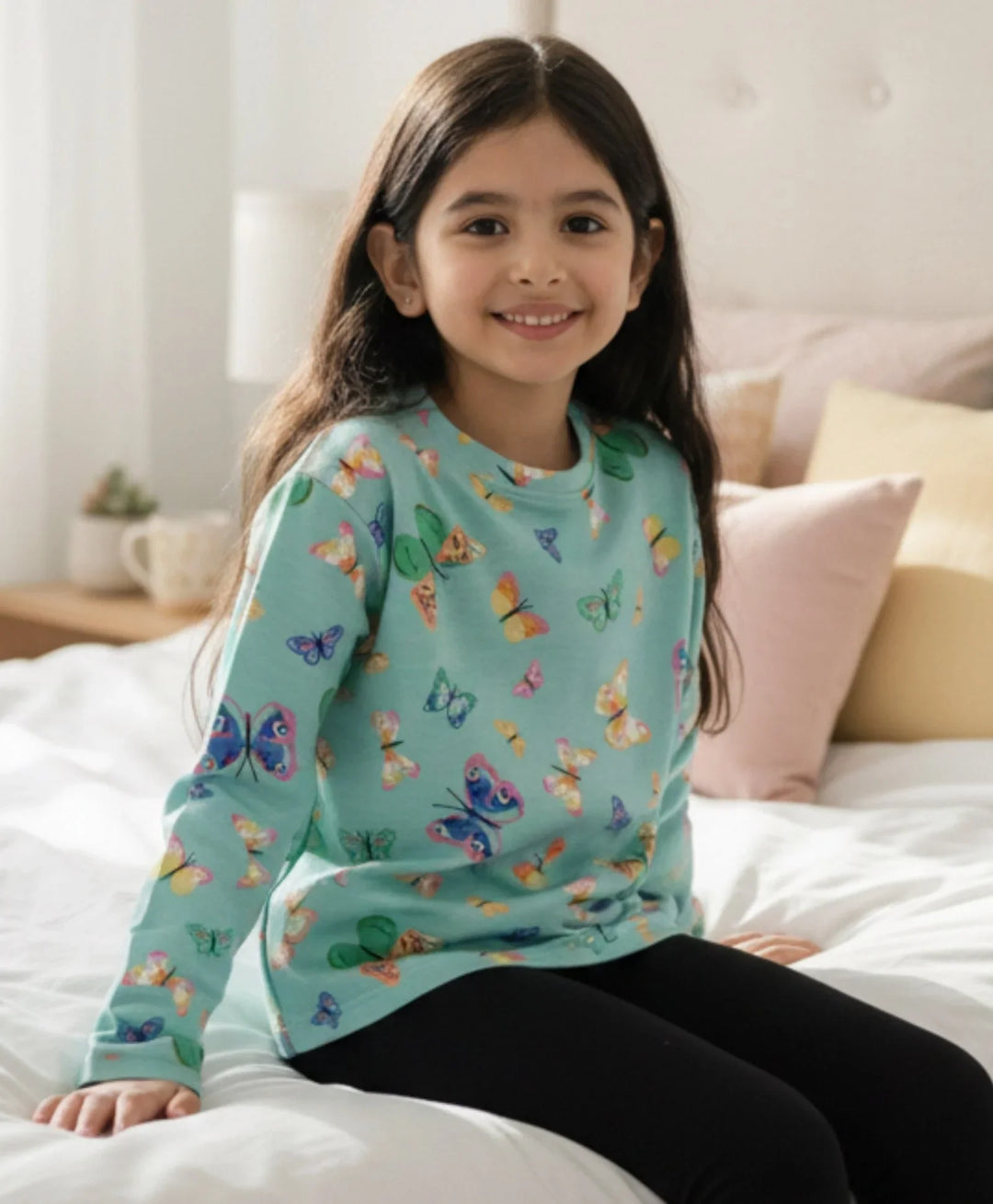 Butterfly Green Long Sleeves T-Shirt - Green