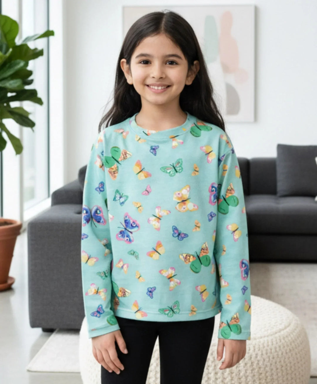 Butterfly Green Long Sleeves T-Shirt - Green