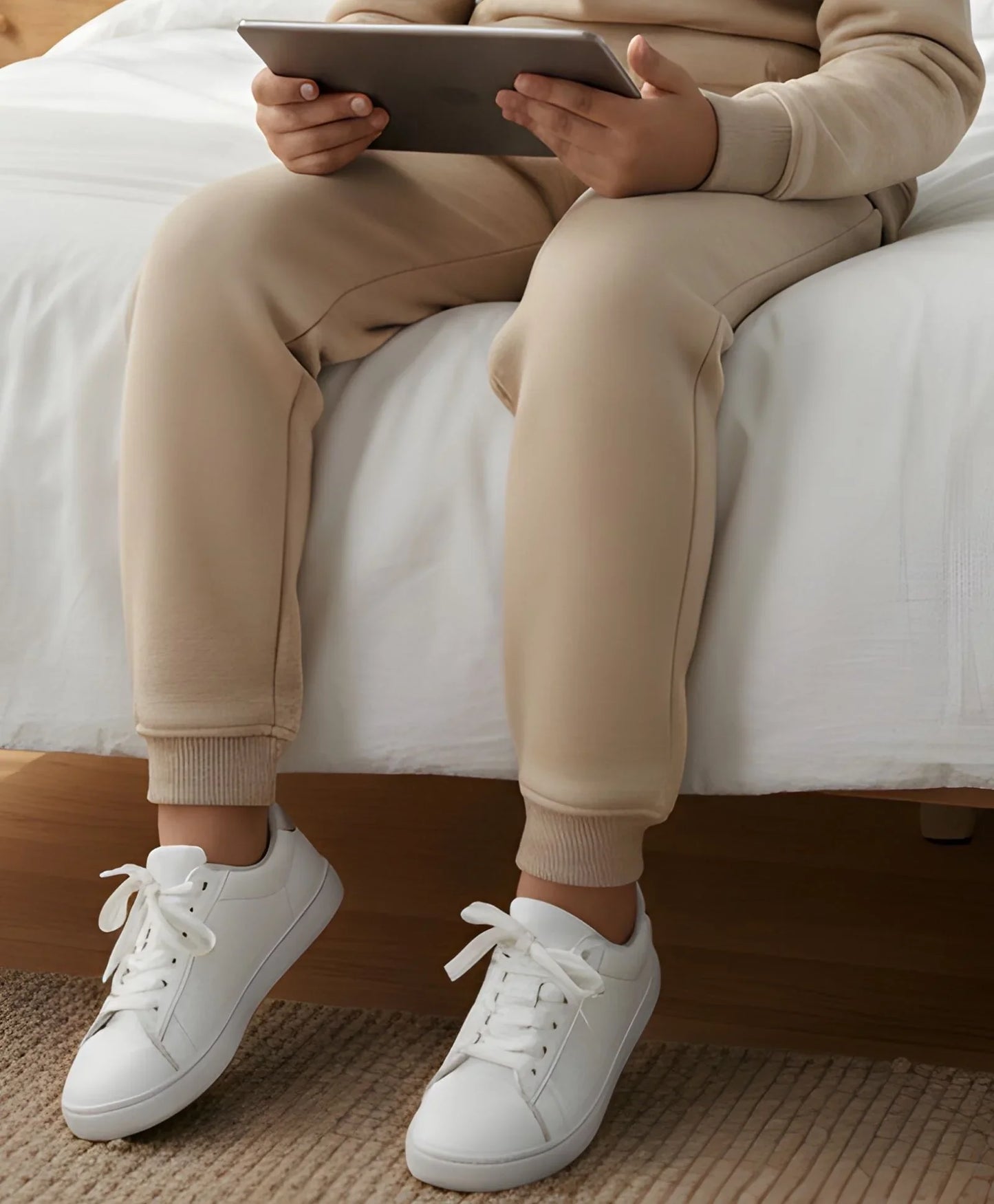 NEW ESSENTIALS GIRLS FLEECE JOGGER - BEIGE