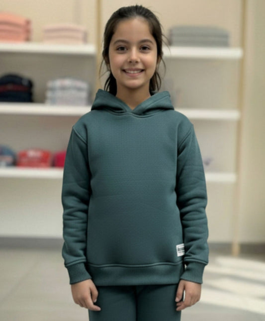 SIMPLE ESSENTIAL GIRLS FLEECE HOODIE - DARK GREEN
