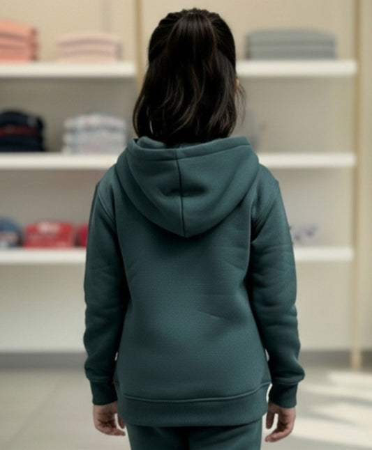 SIMPLE ESSENTIAL GIRLS FLEECE HOODIE - DARK GREEN