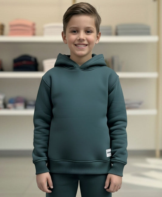 SIMPLE ESSENTIAL BOYS FLEECE HOODIE - DARK GREEN - Anthrilo 