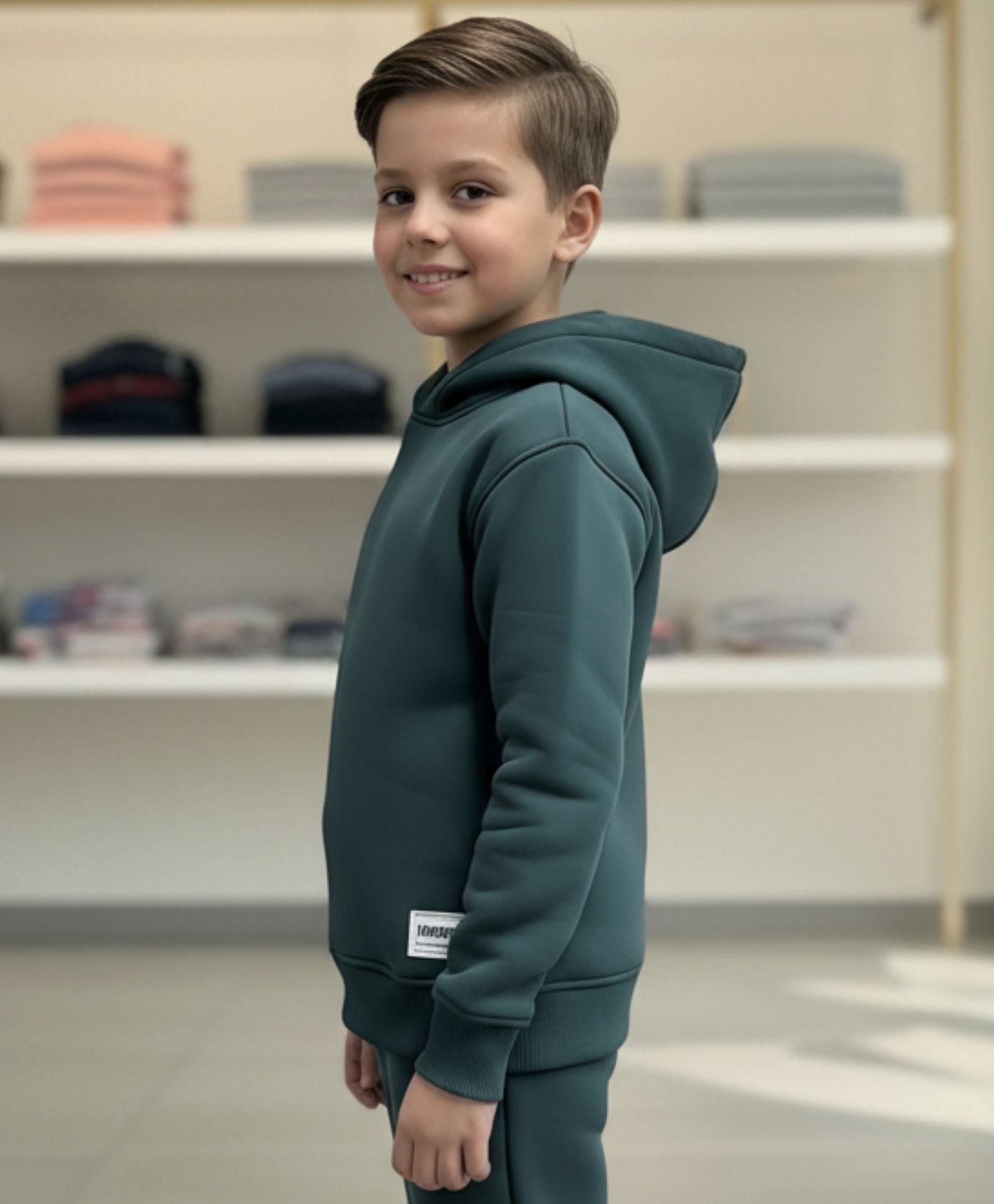 SIMPLE ESSENTIAL BOYS FLEECE HOODIE - DARK GREEN - Anthrilo 