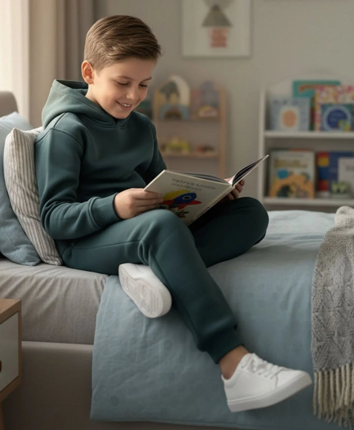 SIMPLE ESSENTIAL BOYS FLEECE HOODIE - DARK GREEN - Anthrilo 