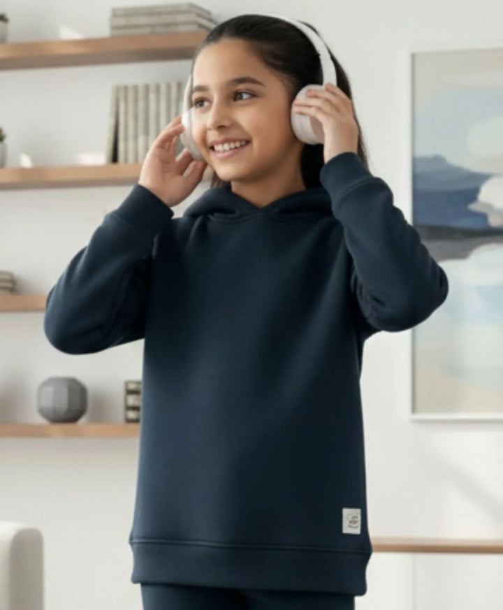 WEARABLE ESSENTIAL GIRLS FLEECE HOODIE - TEAL - Anthrilo 
