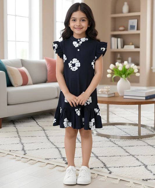 POP BLACK & WHITE FRILL PARTY DRESS - BLACK - Anthrilo 