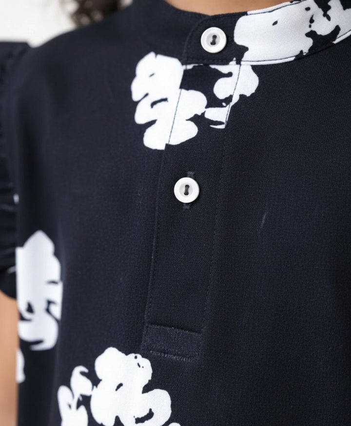 POP BLACK &amp; WHITE FRILL PARTY DRESS - BLACK - Anthrilo 