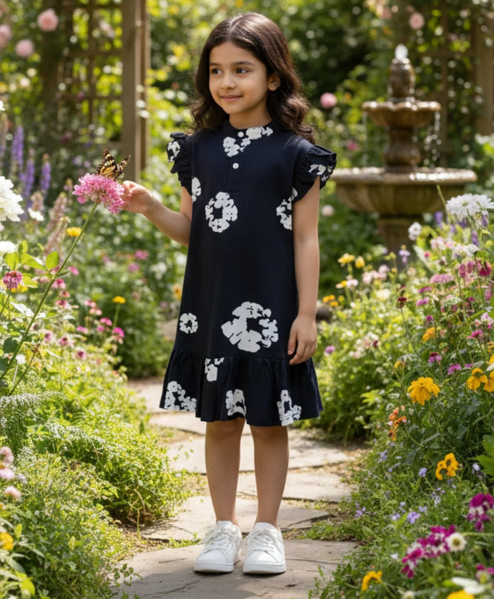POP BLACK &amp; WHITE FRILL PARTY DRESS - BLACK - Anthrilo 