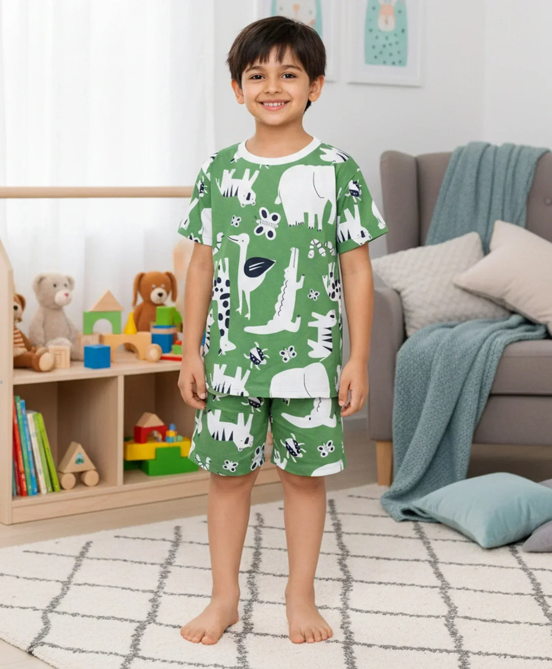 ANIMAL GREEN SLEEPWEAR SHORT SET - GREEN - Anthrilo 