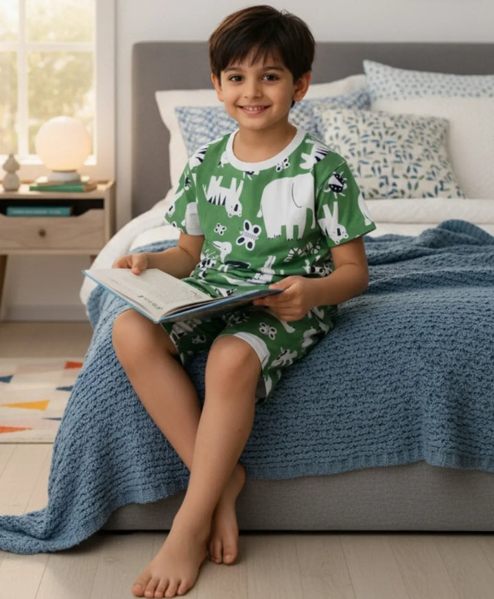 ANIMAL GREEN SLEEPWEAR SHORT SET - GREEN - Anthrilo 