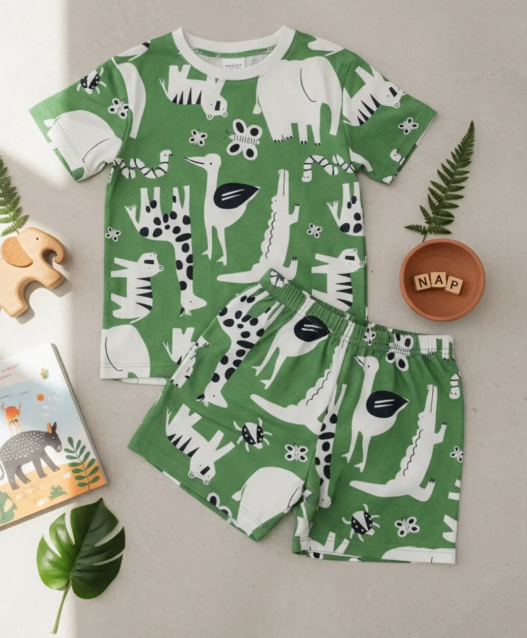 ANIMAL GREEN SLEEPWEAR SHORT SET - GREEN - Anthrilo 
