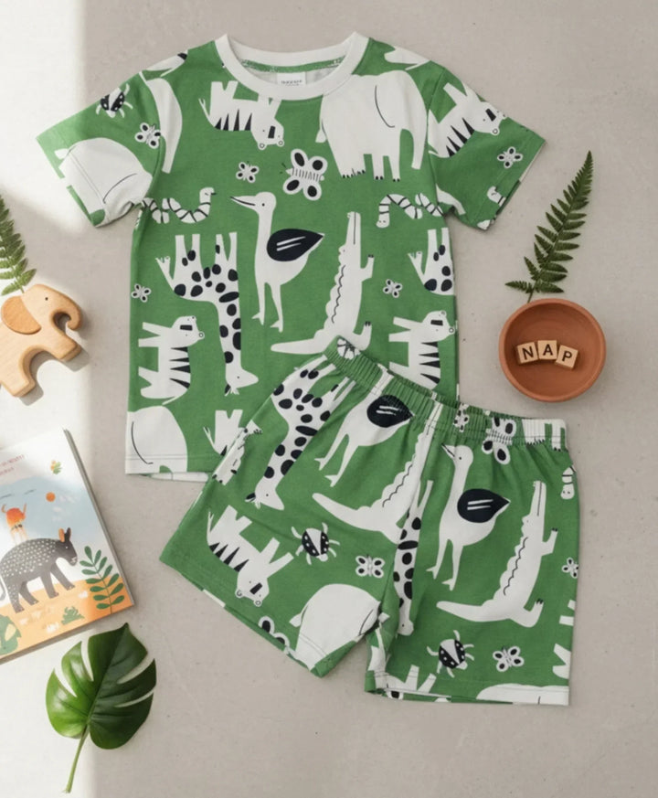 ANIMAL GREEN SLEEPWEAR SHORT SET - GREEN - Anthrilo 