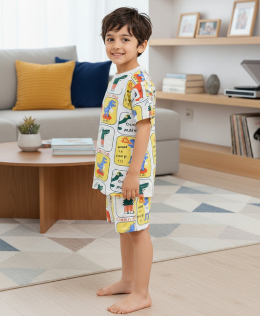 DINOSAUR STAMP BOYS SLEEPWEAR SHORT SET - WHITE