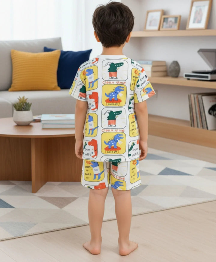 DINOSAUR STAMP BOYS SLEEPWEAR SHORT SET - WHITE - Anthrilo 
