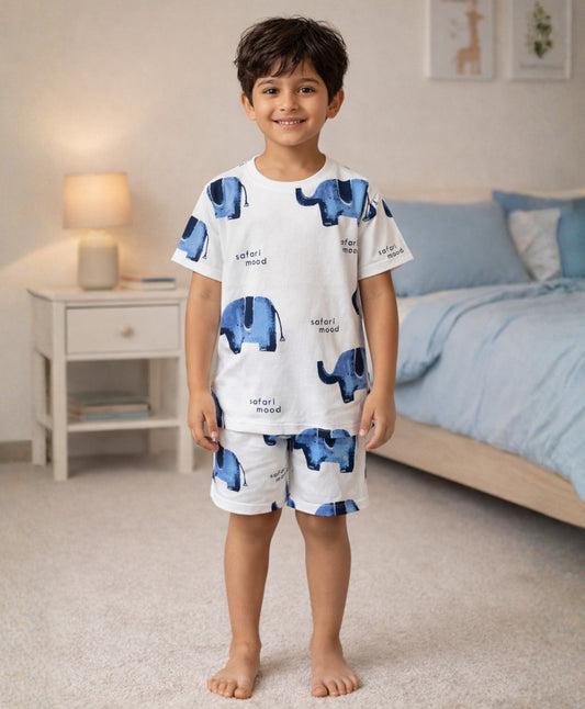 ELEPHANT SAFARI BOYS SLEEPWEAR SHORT SET - WHITE