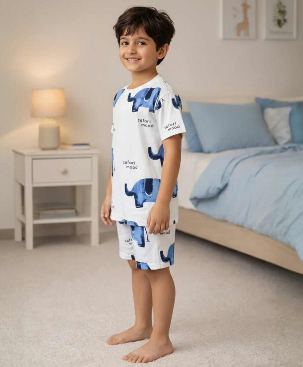 ELEPHANT SAFARI BOYS SLEEPWEAR SHORT SET - WHITE - Anthrilo 