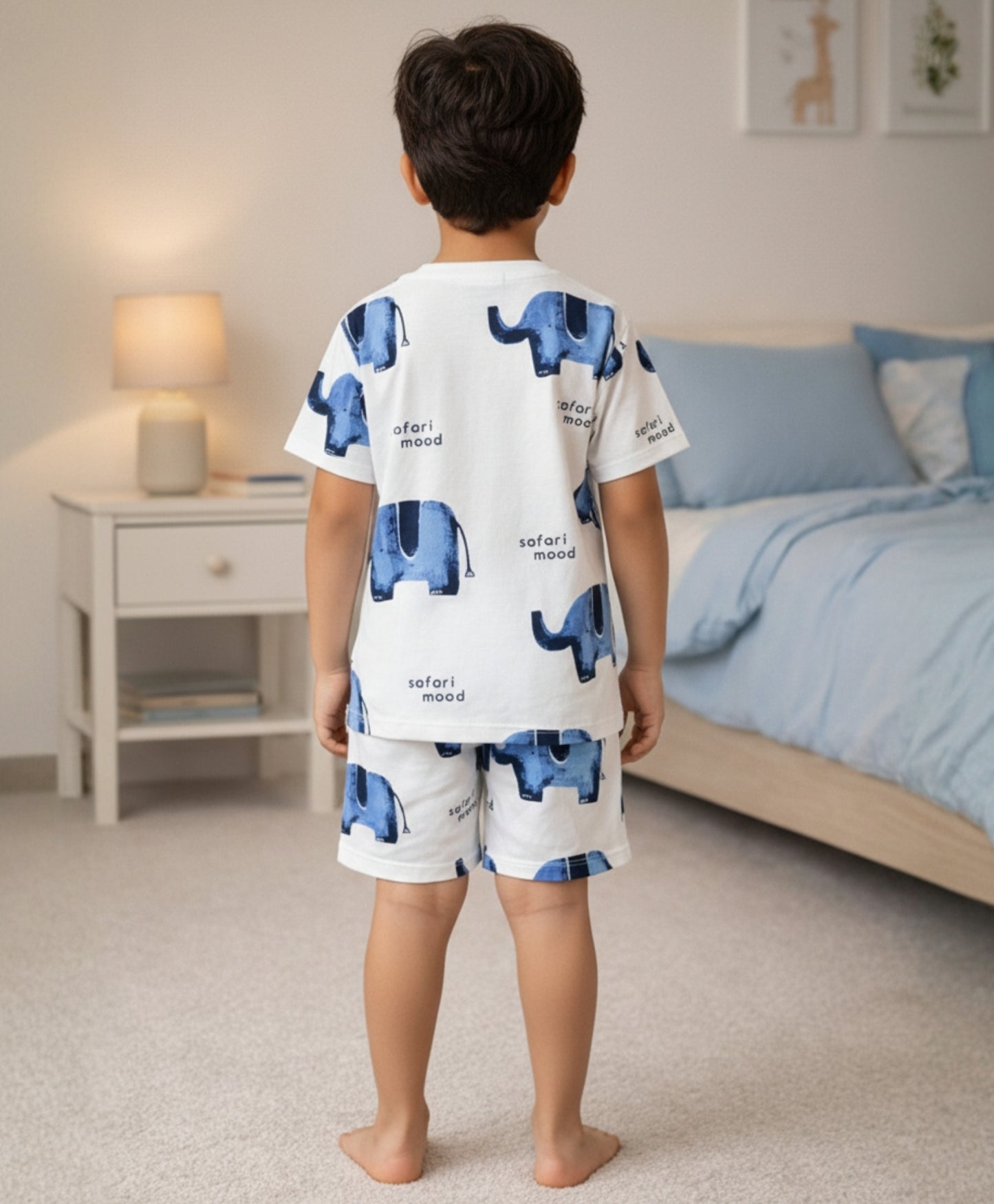 ELEPHANT SAFARI BOYS SLEEPWEAR SHORT SET - WHITE