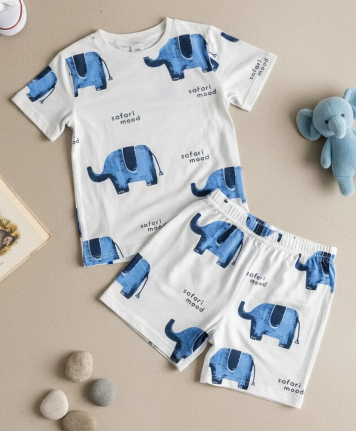 ELEPHANT SAFARI BOYS SLEEPWEAR SHORT SET - WHITE - Anthrilo 