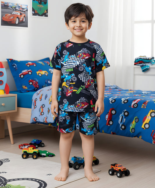 TRUCK BLACK BOYS SLEEPWEAR SHORT SET - BLACK