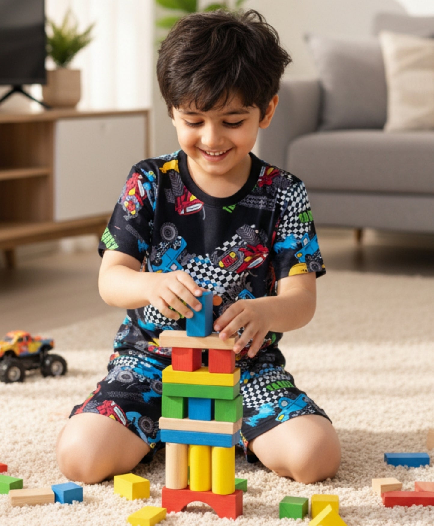 TRUCK BLACK BOYS SLEEPWEAR SHORT SET - BLACK