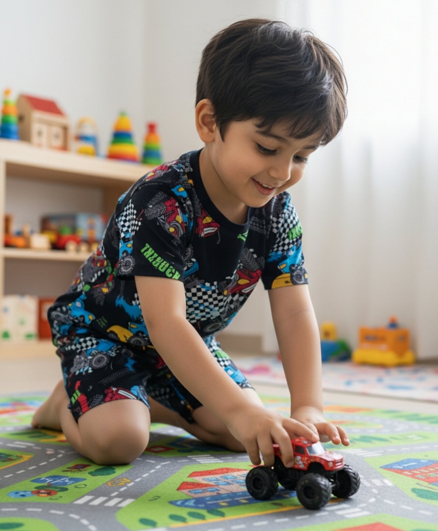 TRUCK BLACK BOYS SLEEPWEAR SHORT SET - BLACK