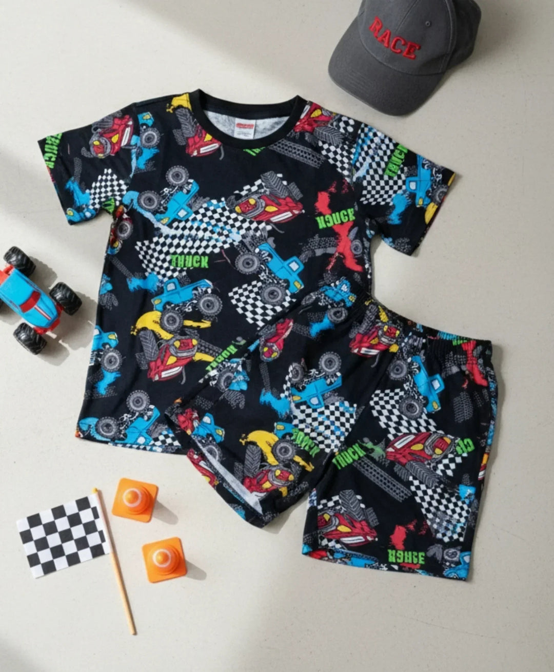 TRUCK BLACK BOYS SLEEPWEAR SHORT SET - BLACK - Anthrilo 
