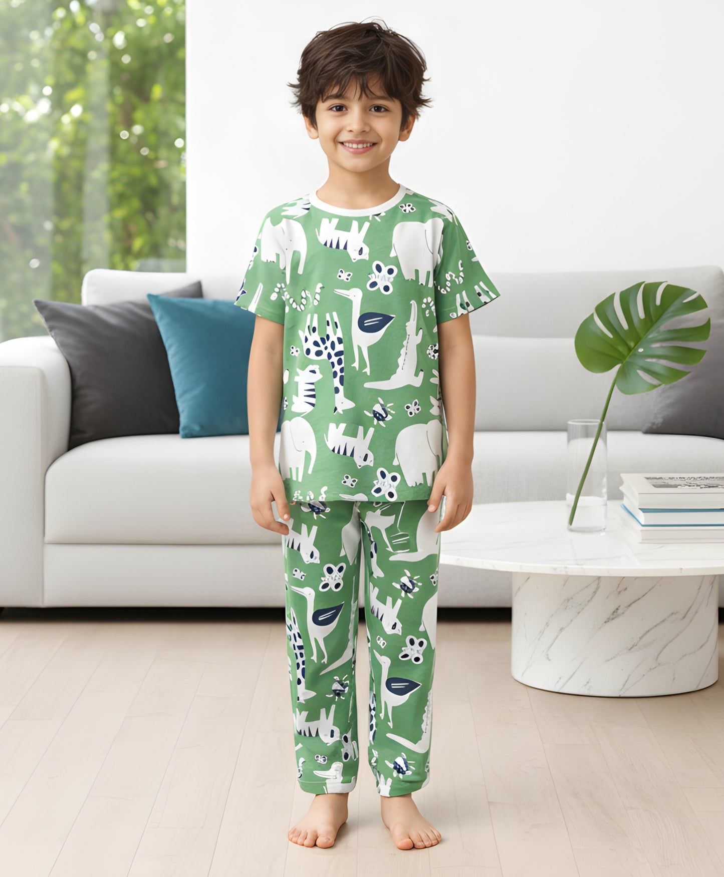 ANIMAL GREEN SHORT SLEEVE PYJAMA SET - GREEN