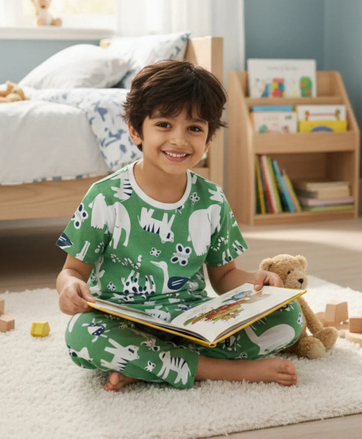 ANIMAL GREEN SHORT SLEEVE PYJAMA SET - GREEN - Anthrilo 