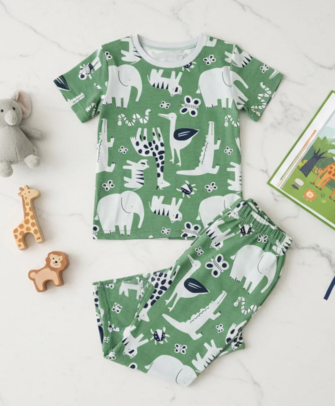 ANIMAL GREEN SHORT SLEEVE PYJAMA SET - GREEN - Anthrilo 