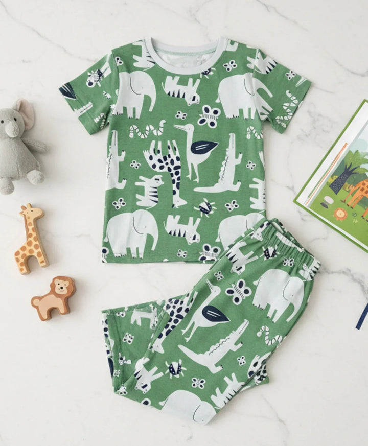 ANIMAL GREEN SHORT SLEEVE PYJAMA SET - GREEN - Anthrilo 