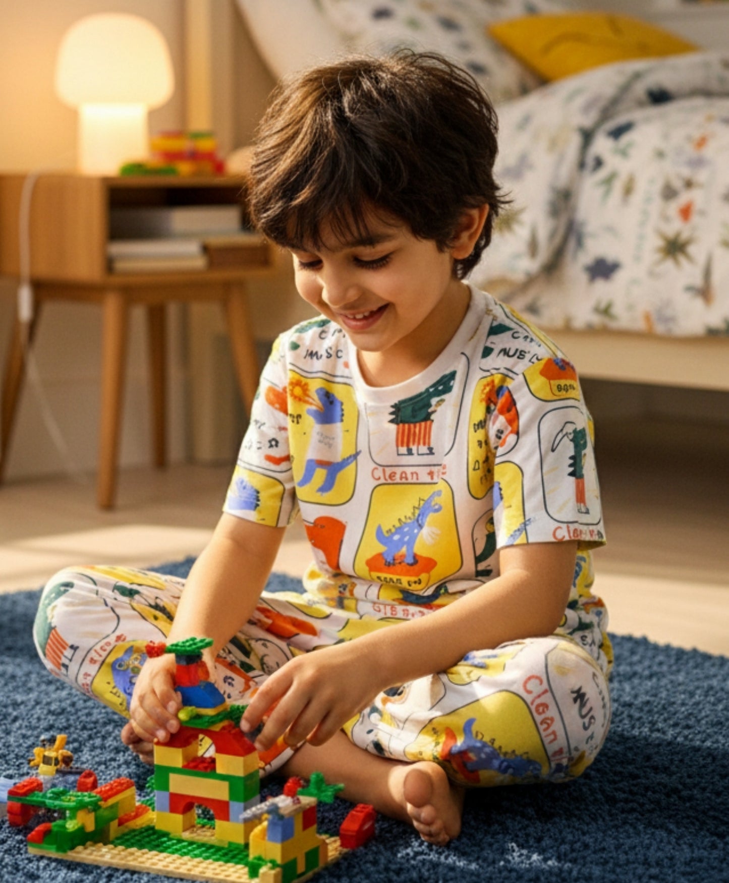 DINOSAUR STAMP SHORT SLEEVE PYJAMA SET - WHITE