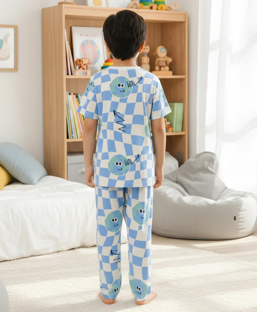 GLOBE CHECK SHORT SLEEVE PYJAMA SET - WHITE - Anthrilo 
