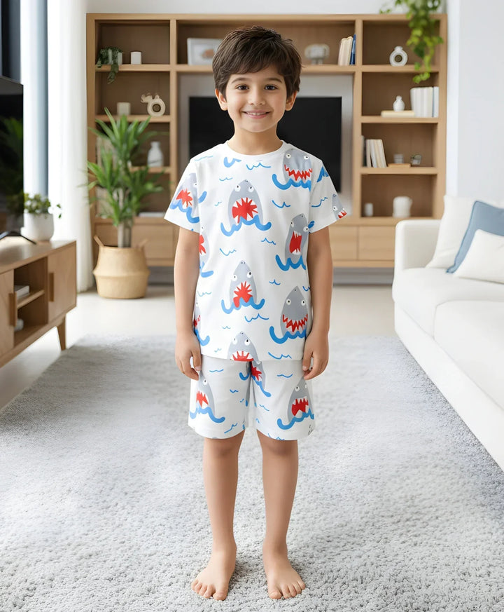 SLEEPY SHARK BOYS SLEEPWEAR SHORT SET - WHITE - Anthrilo 