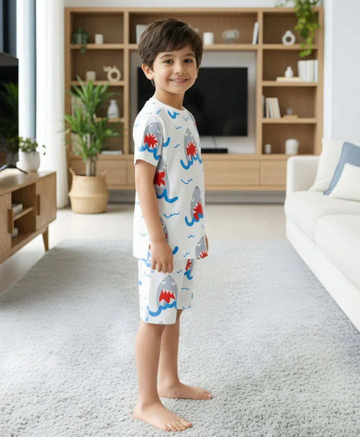 SLEEPY SHARK BOYS SLEEPWEAR SHORT SET - WHITE - Anthrilo 