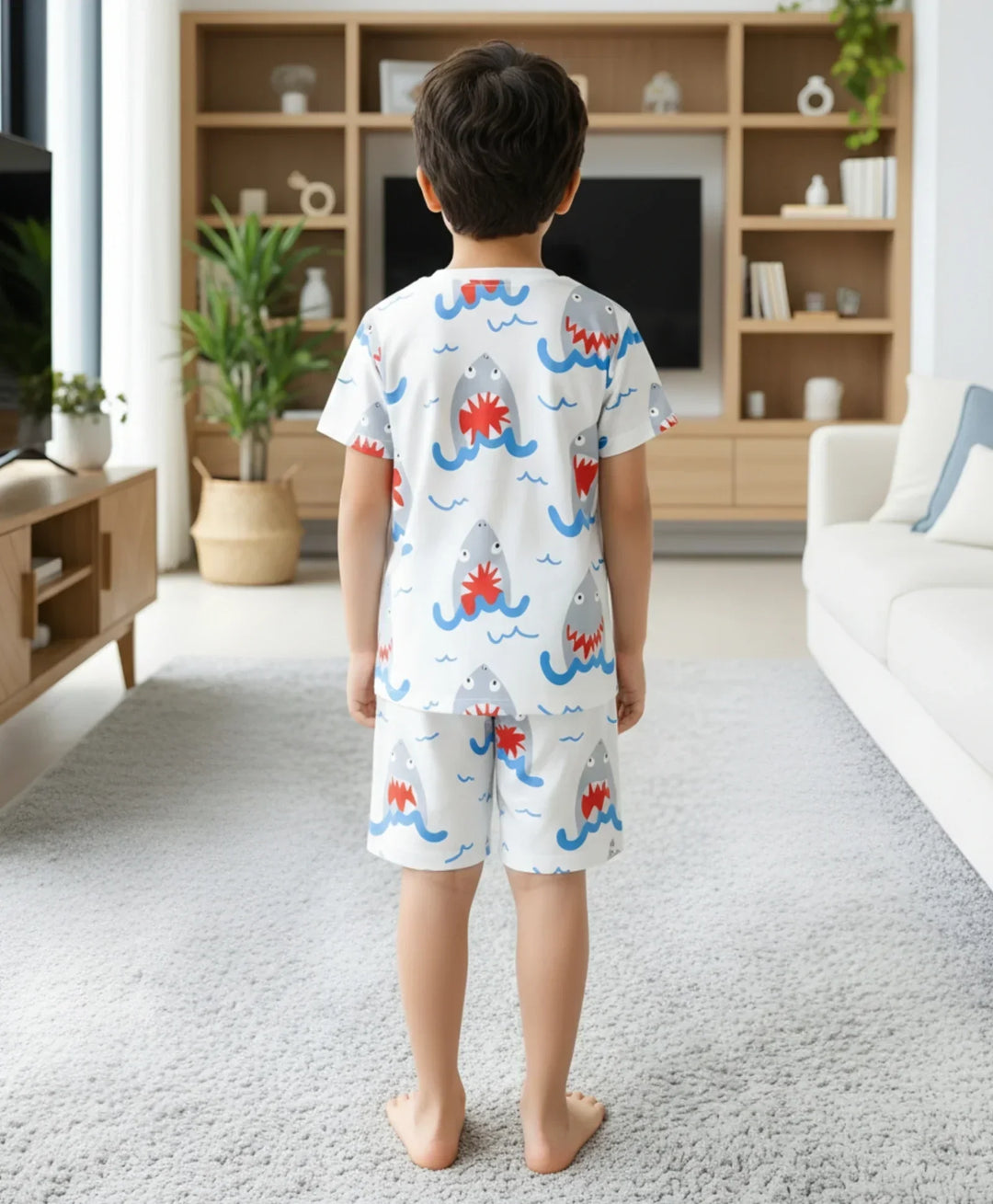 SLEEPY SHARK BOYS SLEEPWEAR SHORT SET - WHITE - Anthrilo 