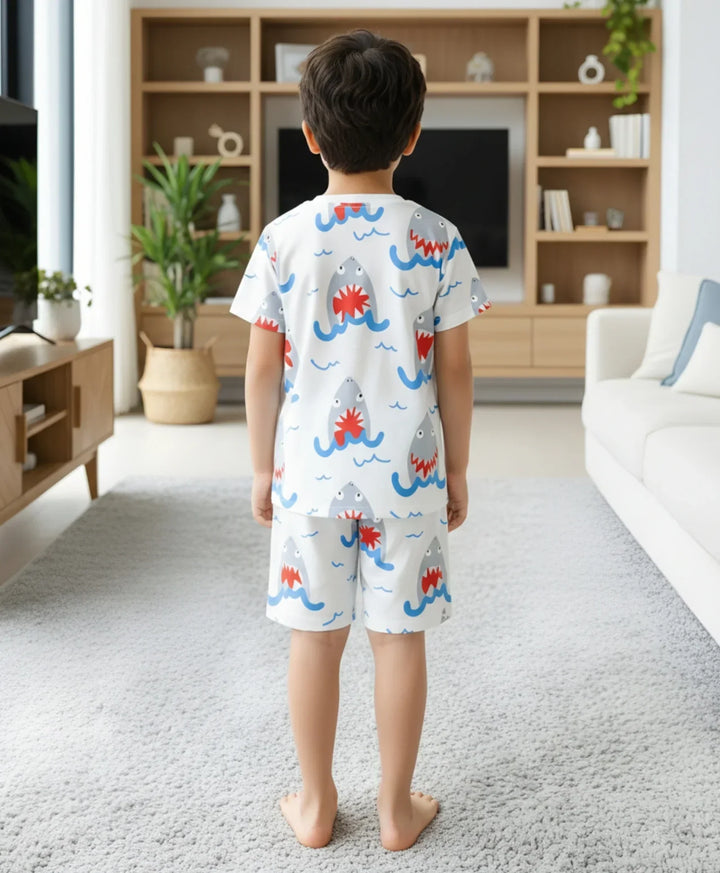 SLEEPY SHARK BOYS SLEEPWEAR SHORT SET - WHITE - Anthrilo 