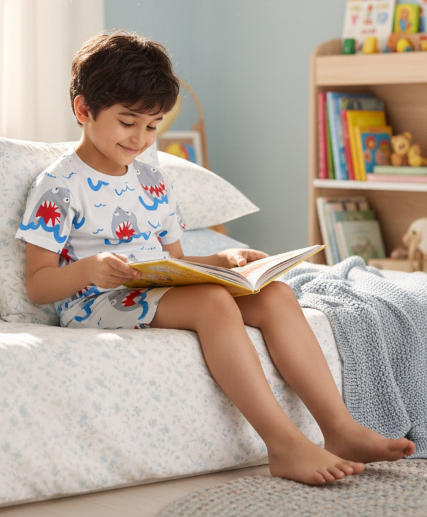 SLEEPY SHARK BOYS SLEEPWEAR SHORT SET - WHITE