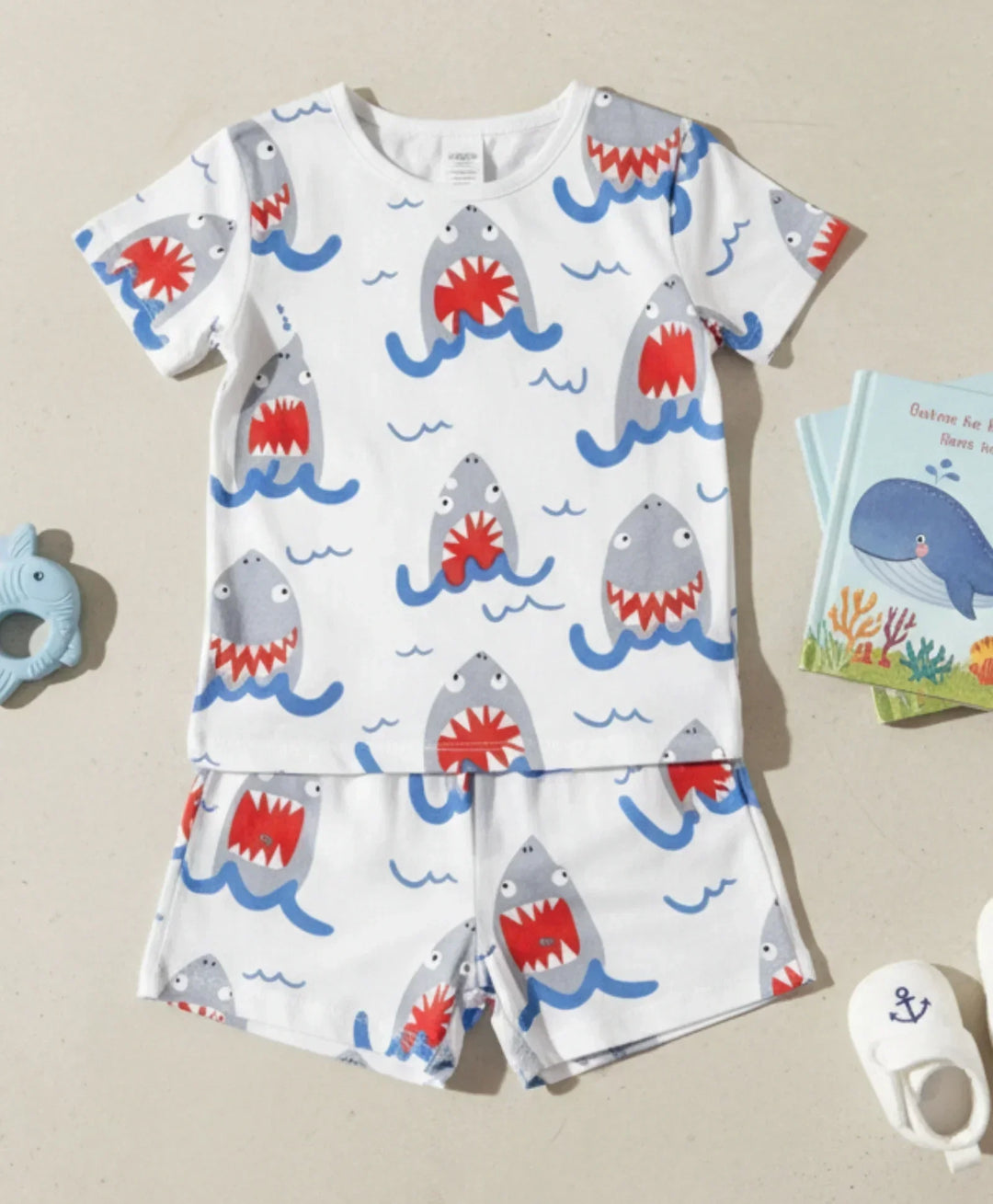 SLEEPY SHARK BOYS SLEEPWEAR SHORT SET - WHITE - Anthrilo 