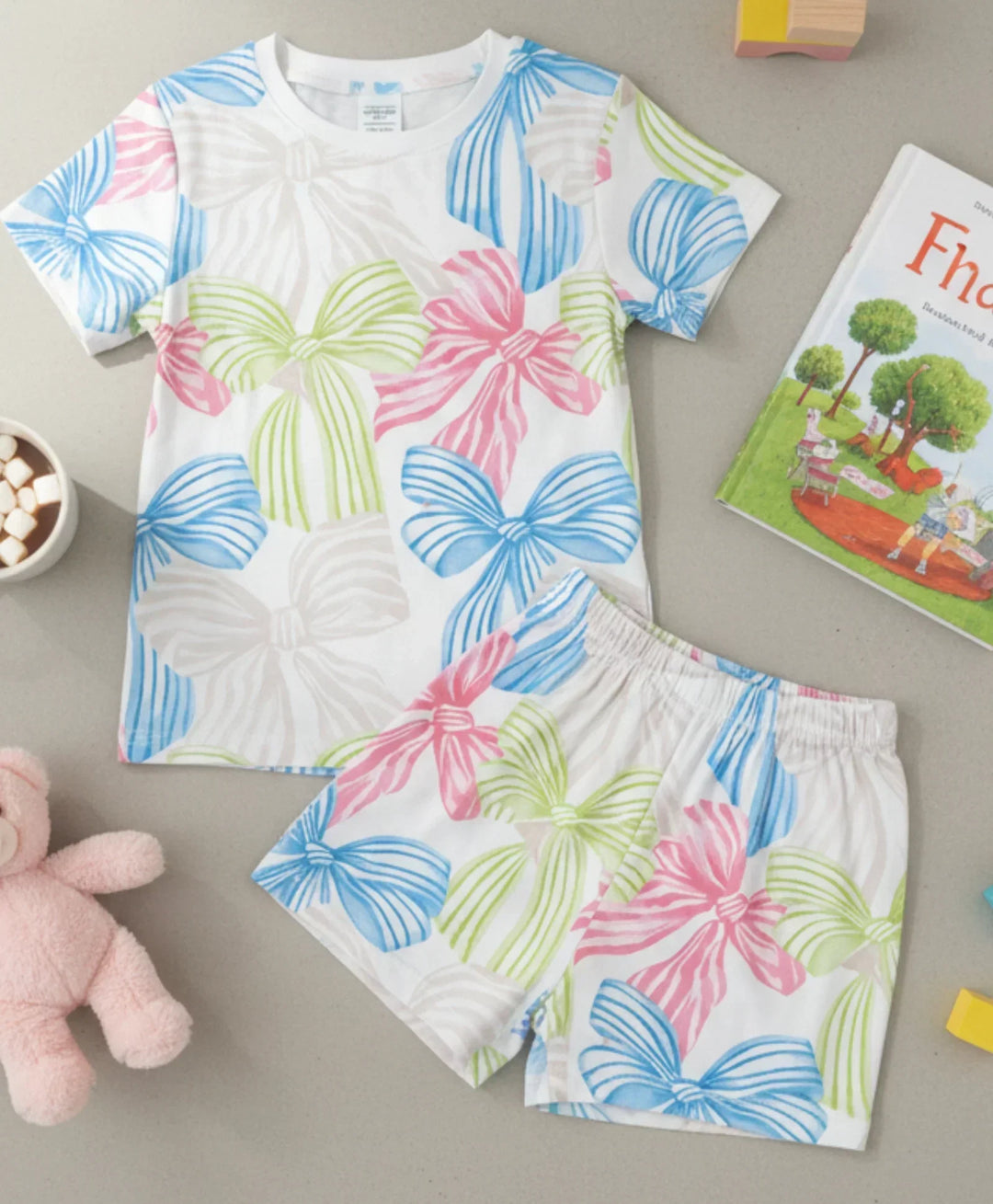 PAINTED BOW SLEEPWEAR SHORT SET - WHITE - Anthrilo 