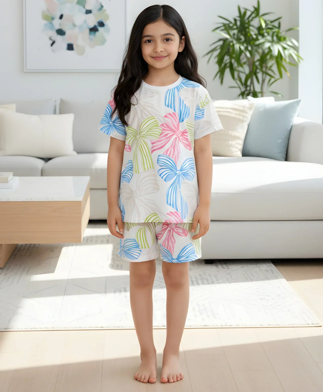 PAINTED BOW SLEEPWEAR SHORT SET - WHITE - Anthrilo 