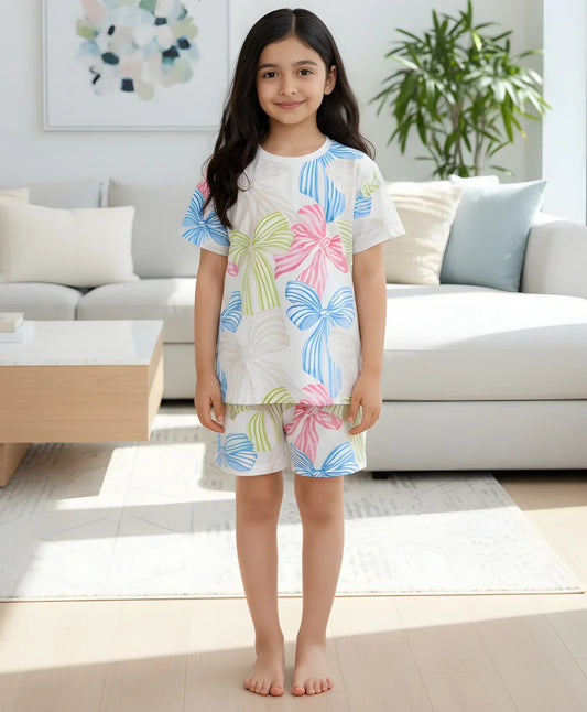PAINTED BOW SLEEPWEAR SHORT SET - WHITE - Anthrilo 