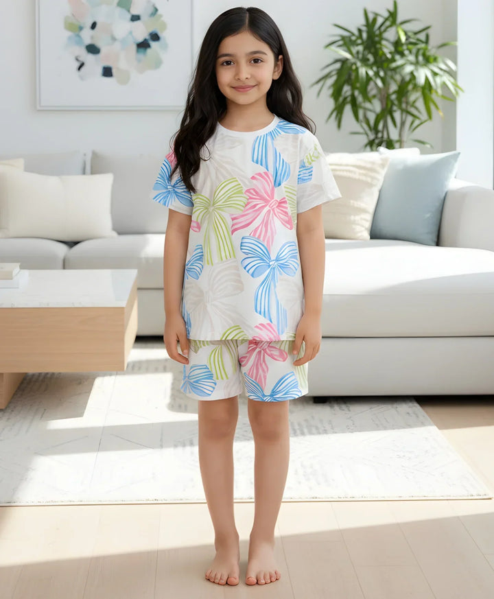 PAINTED BOW SLEEPWEAR SHORT SET - WHITE - Anthrilo 